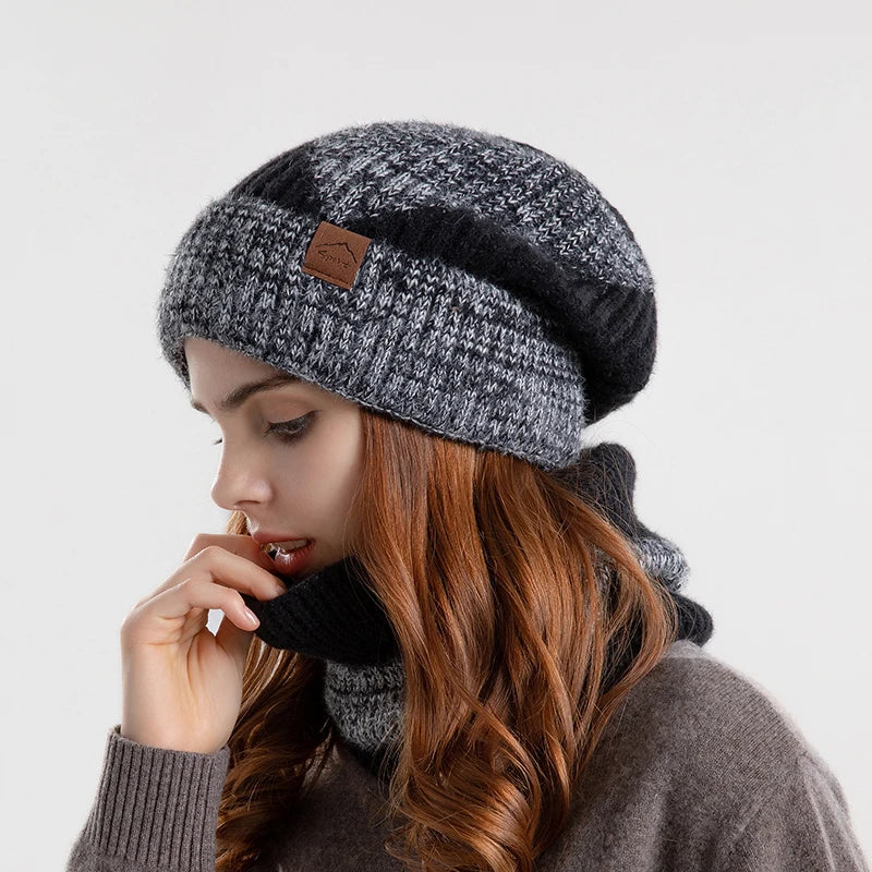 Xinbaoguan 100% acrylic 9971 winter thick and warm ear protection woolen hat with velvet scarf two-piece set knitted hat