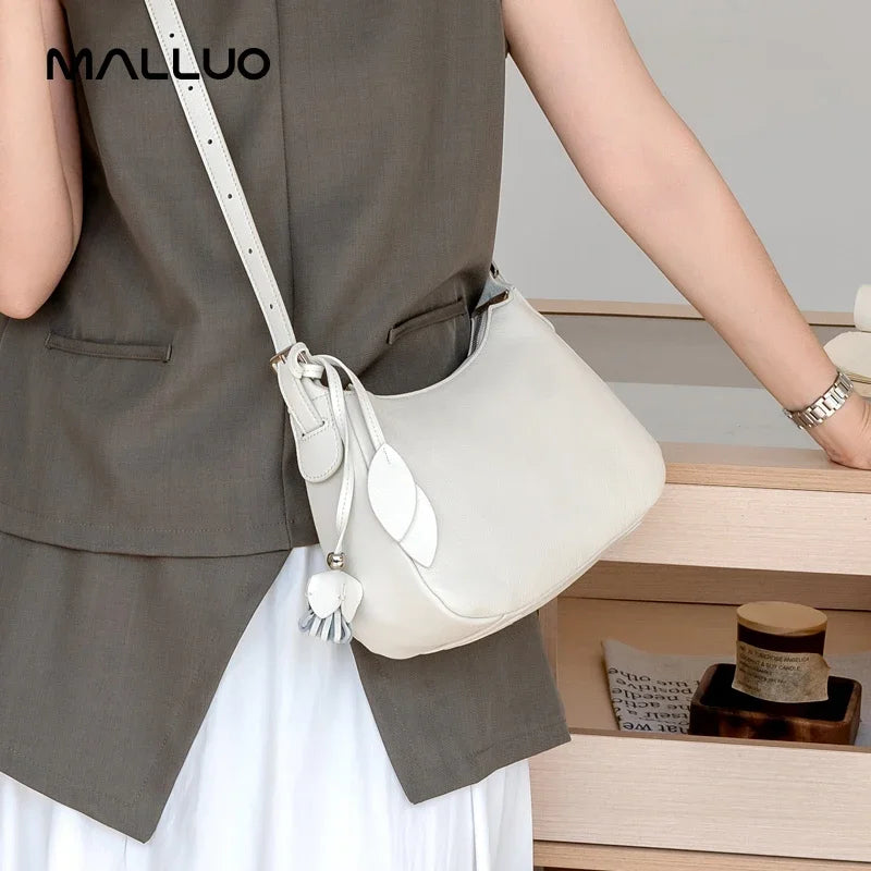 Genuine Cowhide Leather Slouchy Hobo Shoulder Bag for Women Pebbled Leather Crossbody Bag with Tassel Charm Luxury Designer Bag