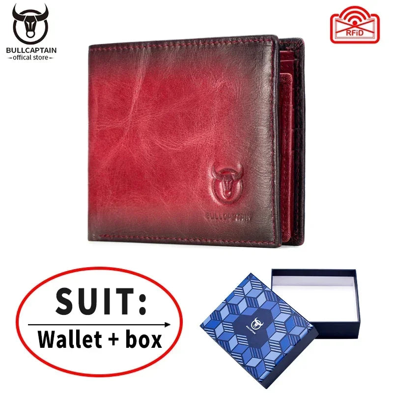 BULLCAPTAIN Men's Genuine Leather Wallet Business Retro Cash Clip RFID Multi-Card Slot Coin Purse QB05