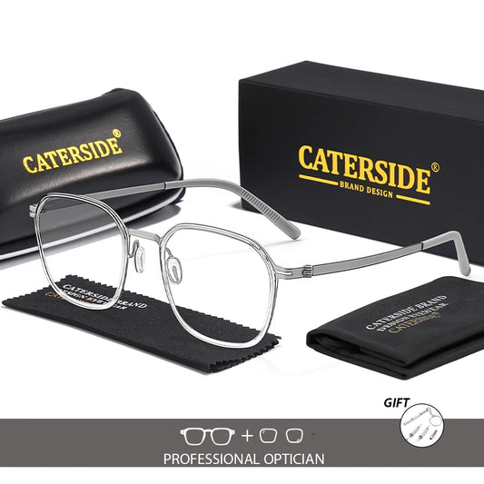 CATERSIDE Vintage Titanium Frame Men Optical Glasses Frame Ultra Light Eyeglasses Women Daily Anti Blue Light Reading Eyewear