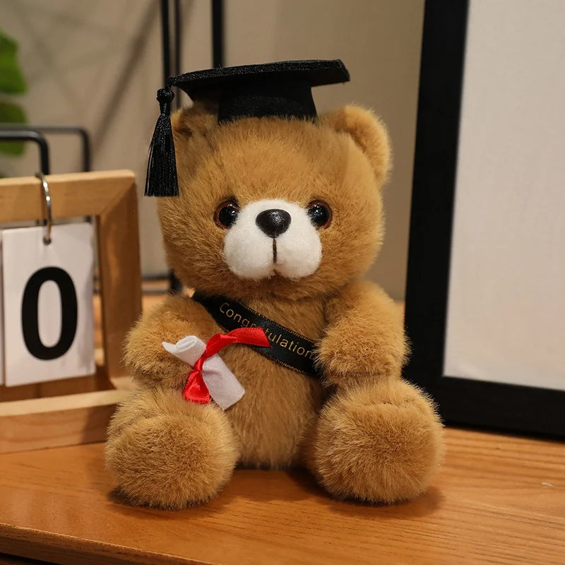 18cm Cute Doctor Cap Bear Doll Clothes Bear Stuffed Animals Plush Toys Boys Girls Students Graduation Gift Home Decoration