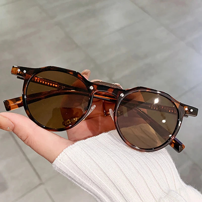 JNPCXI New Round Sunglasses Women Rivets Punk Gray Shades UV400 Fashion Men Clear Anti Blue Light Glasses Frame