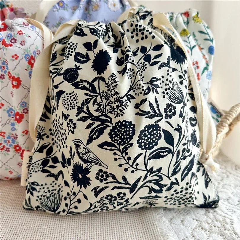 Portable Organizer for Underwear Socks Bra Cotton Makeup Bag Travel Drawstring Bags Ins Flower Print Clothes Cosmetic Bags 2026