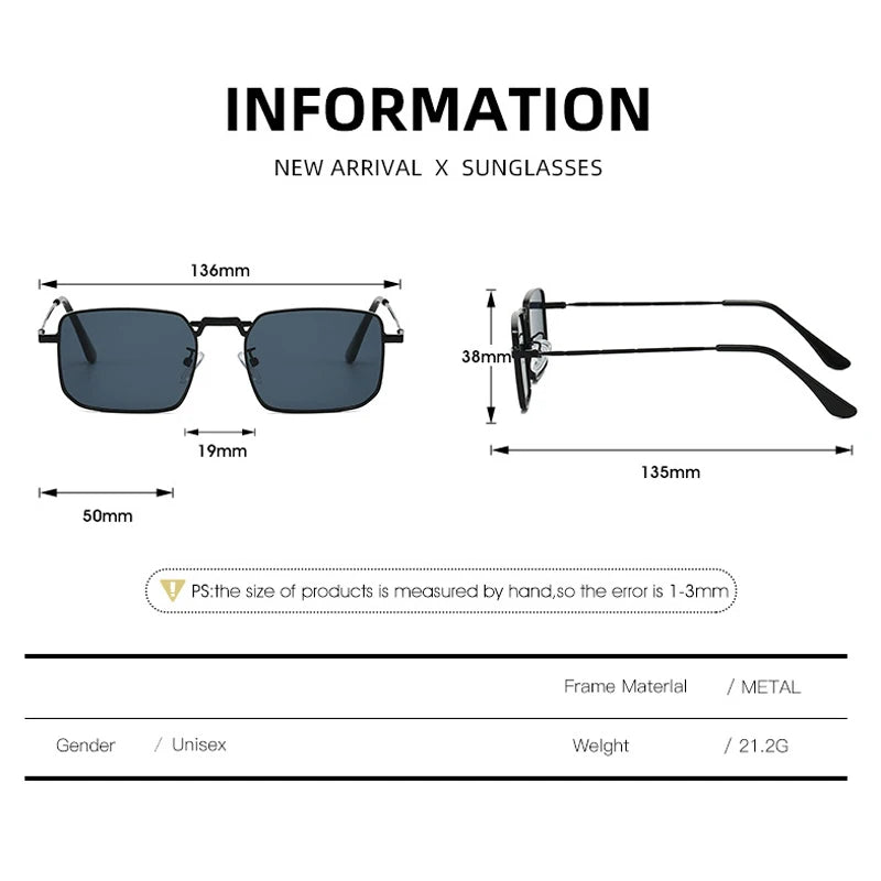 JNPCXI New Square Metal Sunglasses Women Fashion Clear Black Orange Ocean Lens Shades UV400 Men Punk Sun Glasses