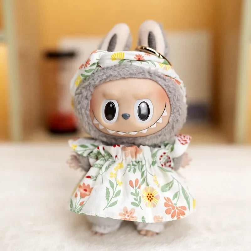 17cm Cute Mini Plush Doll's Clothes Outfit Accessories For Labubu Idol Dolls Cherry/Pineapple Three-piece Set Gift