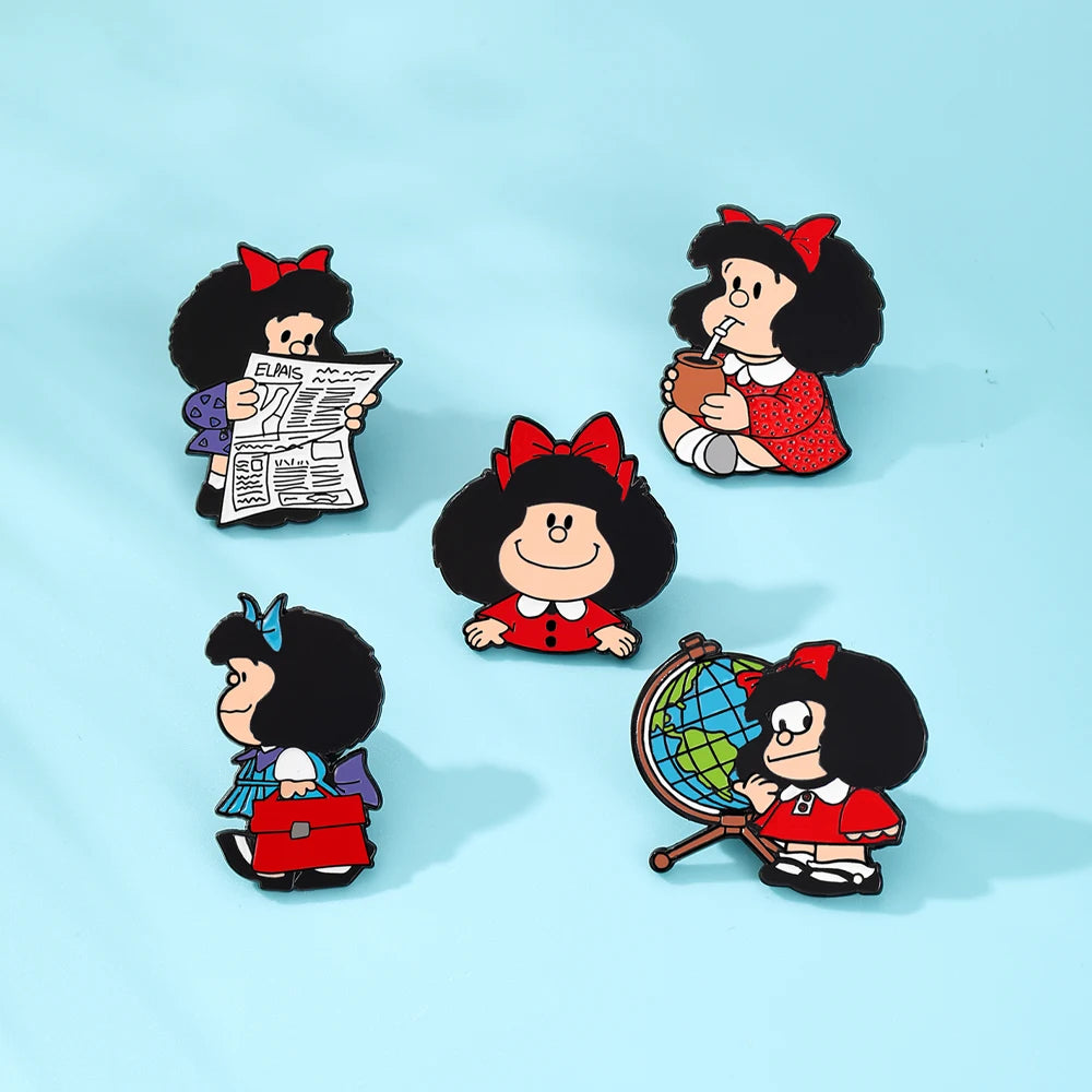 5 Pcs Animation Mafalda Individuality Brooch Cute Character Enamel Pin Backpack Clothing Jewelry Metal Badge Accessories Gift
