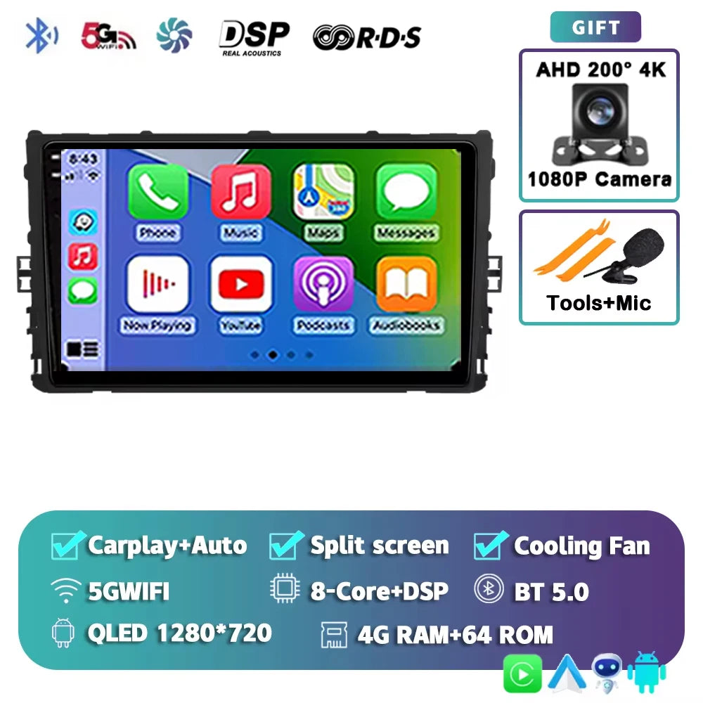 For Volkswagen VW Polo Plus Jetta MK7 T6 Passat B8 T ROC Cross MQB 2K 12+256 QLED Android 15 CarPlay Car Radio Multimedia Video
