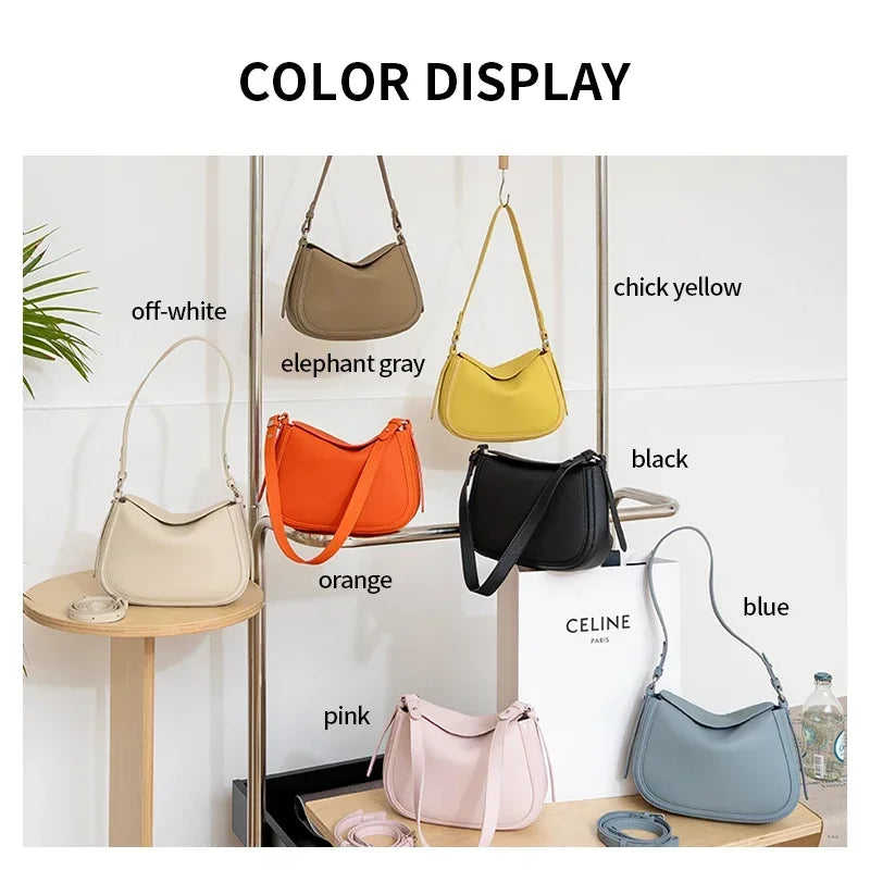 Genuine Cowhide Leather Flap Hobo Shoulder Bag for Women Pebbled Leather Casual Crossbody Bag Luxury Designer Underarm Bags