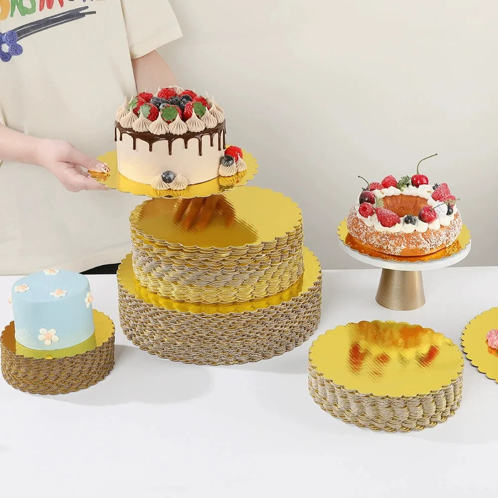10pcs Golden Cake Boards, Round Cake Boards - 6, 8, 10, 12 Inch Cake Base Cardboard Set for Baking