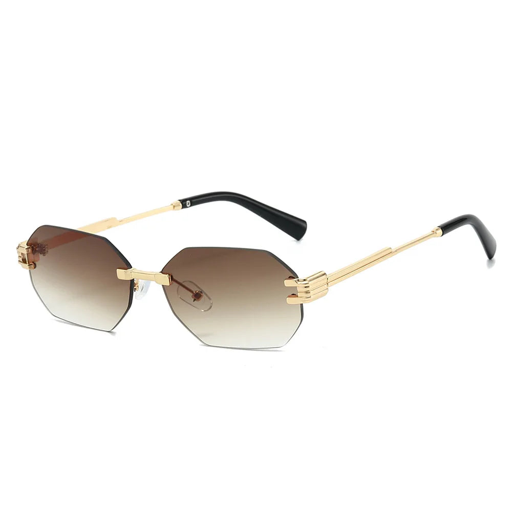 JNPCXI New Fashion Rimless Square Sunglasses Women Men Vintage Gradient Polygon Shades Trendy Luxury Brand Design Sun Glasses