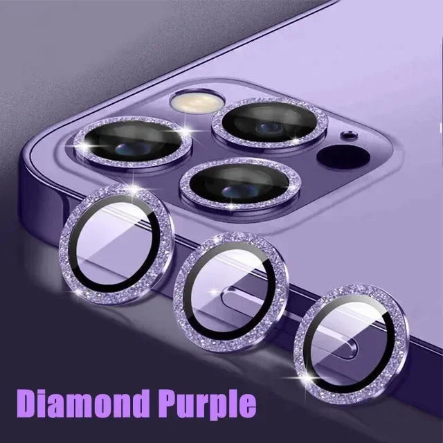 3Pcs Diamond Purple Camera Lens Protector iPhone 11-15 ProMax 14/13 Mini 15 Plus