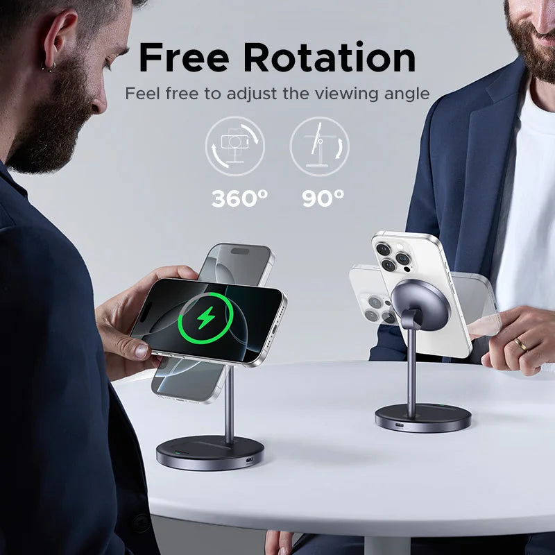 Qi2 Magnetic Wireless Charger Stand 20W Max 2-in-1 iPhone 16 15 Pro Max AirPods