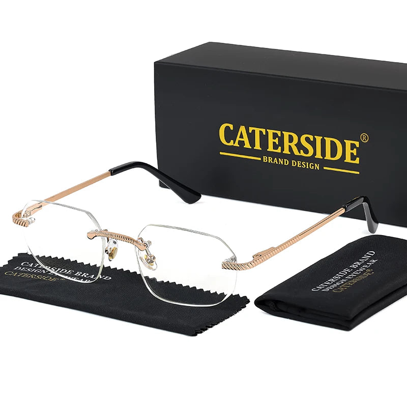 CATERSIDE New Retro Rimless Sunglasses Men's Polygon Luxury Brand Designer Sun Glasses Women Party Festival Eyewear Gift Case