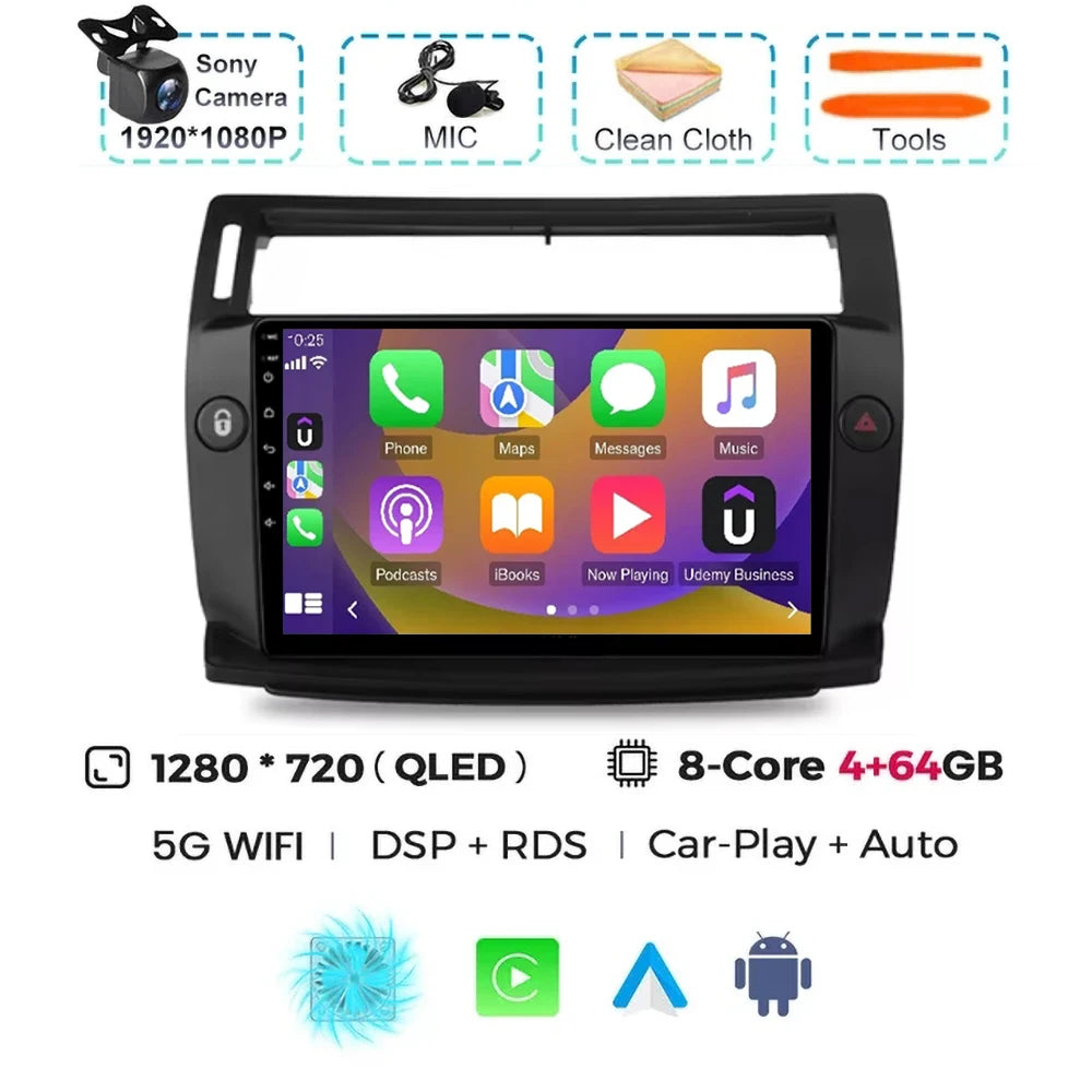 For Citroen C4 C-Triomphe C-Quatre 2004 - 2009  Carplay Auto Android 15 Car Radio Multimedia Video Player Navigation wifi 4G RDS