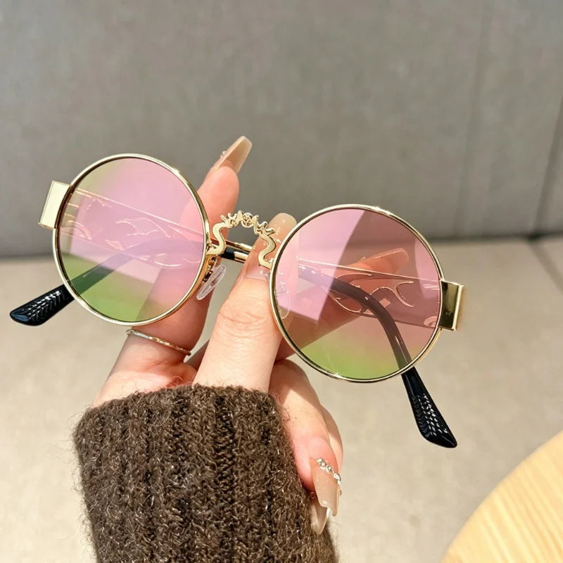 1 Piece of Punk Style Metal Retro Round Frame Hollowed Out Design Glasses