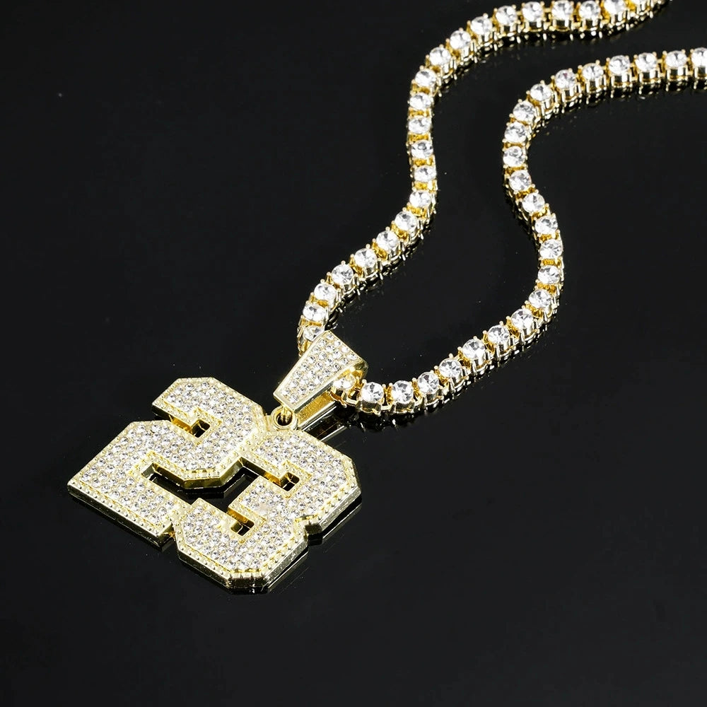 Hip Hop Number Number 23 Pendant Necklaces Strap 4mm Zircon Tennis Chain Men Women Sparkling Necklace Punk Jewelry Fashion Gifts
