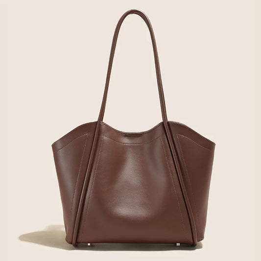 Women's Genuine Leather Solid Color Tote Bag Large Capacity Shoulder Bag for Daily Life Trendy Versatile All-match Commuting Bag