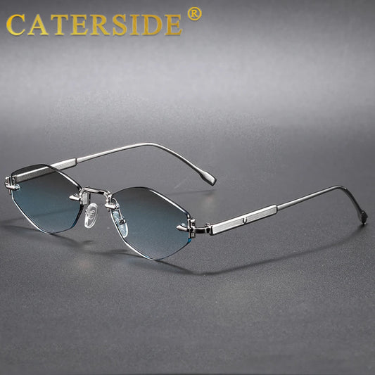 CATERSIDE Punk Men's Small Sunglasses High-Quality Polygon Metal Frame Y2K Sun Glasses Women's Party Outdoor Small Glasses UV400