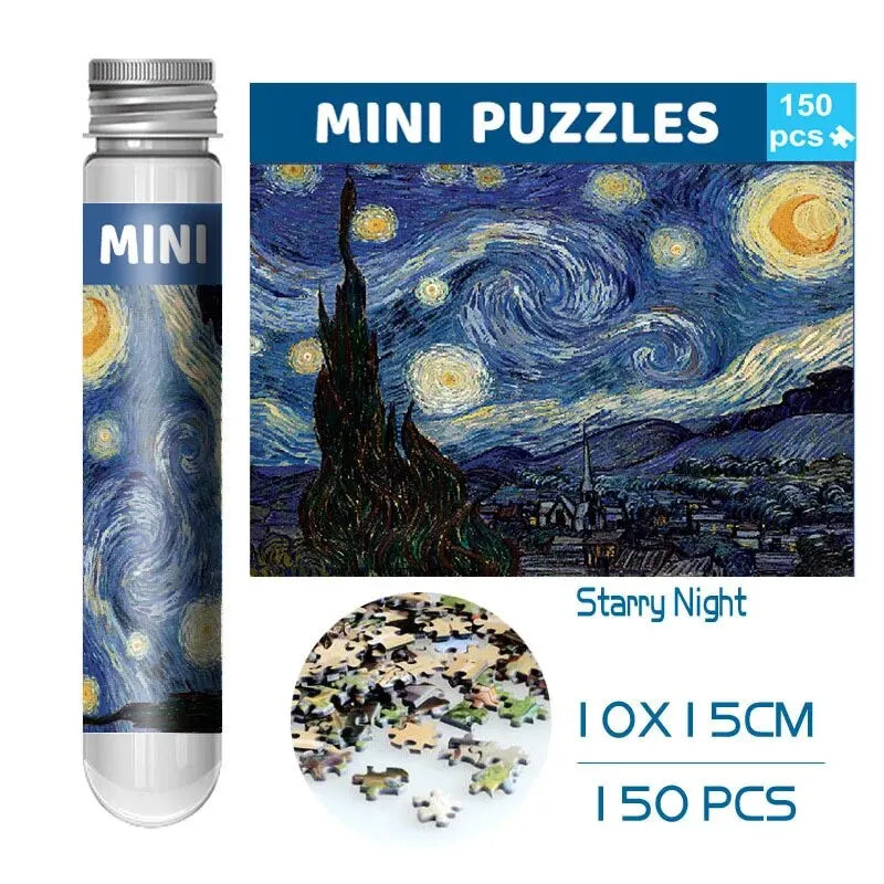 MaxRenard Jigsaw Puzzle 150pcs Mini Test Tube 15*10cm Travel Game World Famous Van Gogh Oil Paintings