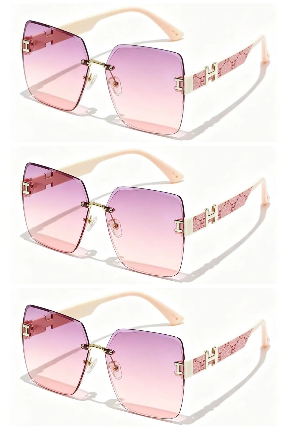 3pcs New Trendy Frameless Gradient Color with A High-end Feel for Women's Fashionable Sunglasses