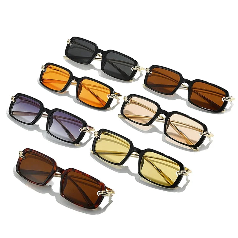 JNPCXI New Fashion Rectangle Sunglasses Women Clear Black Orange Trending Punk Shades UV400 Men Sun Glasses