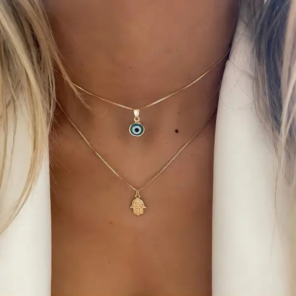 Blue Zircon Lucky Evil Eye Pendant Necklace for Women Fatima Hand Turkish Eye Clavicle Chains Female Choker Wedding Jewelry Gift