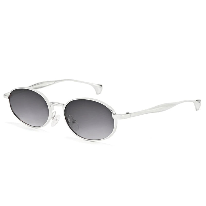 JNPCXI New Vintage Metal Small Oval Punk Women Sunglasses Fashion Green Gradient Shades UV400