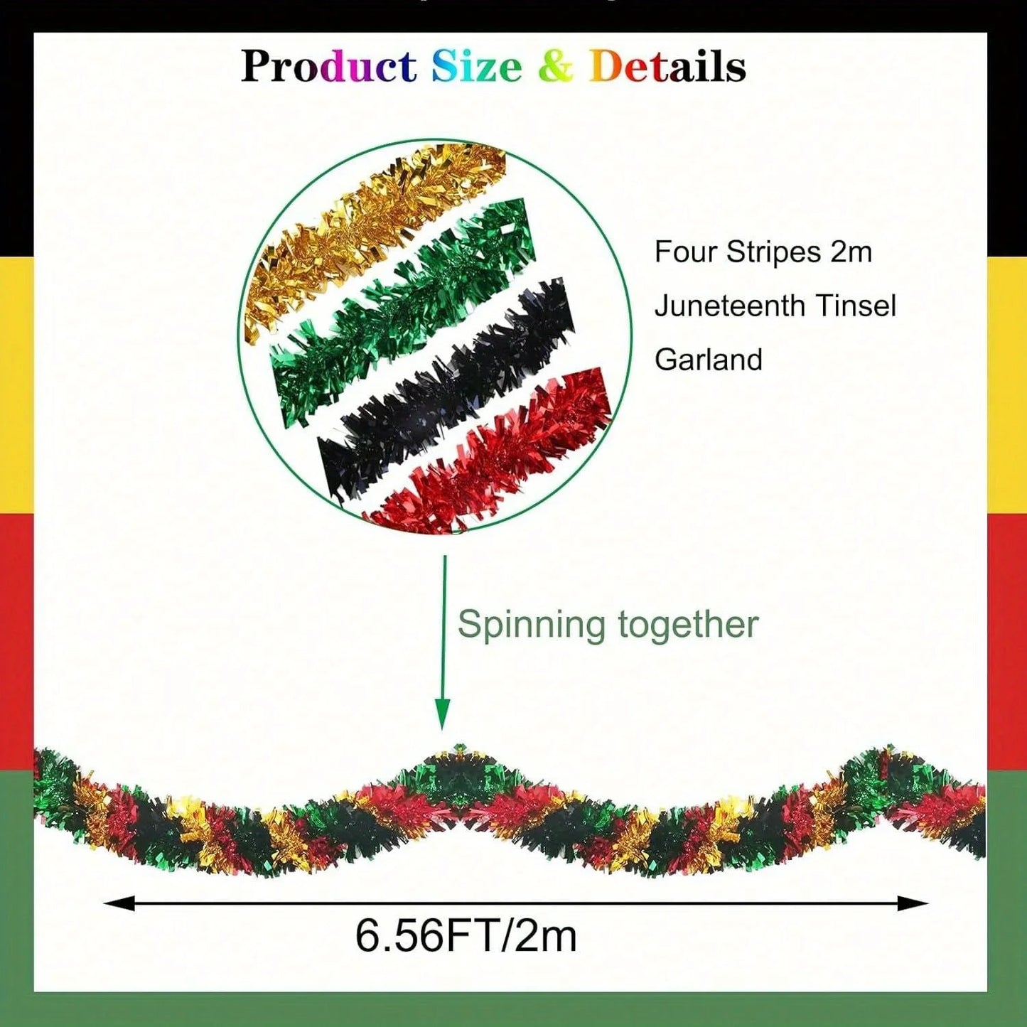 6.56ft Tinsel Garland, Christmas Metallic Hanging Green Red Gold Black Tinsel Garland For Xmas Tree Home And Party Decoration