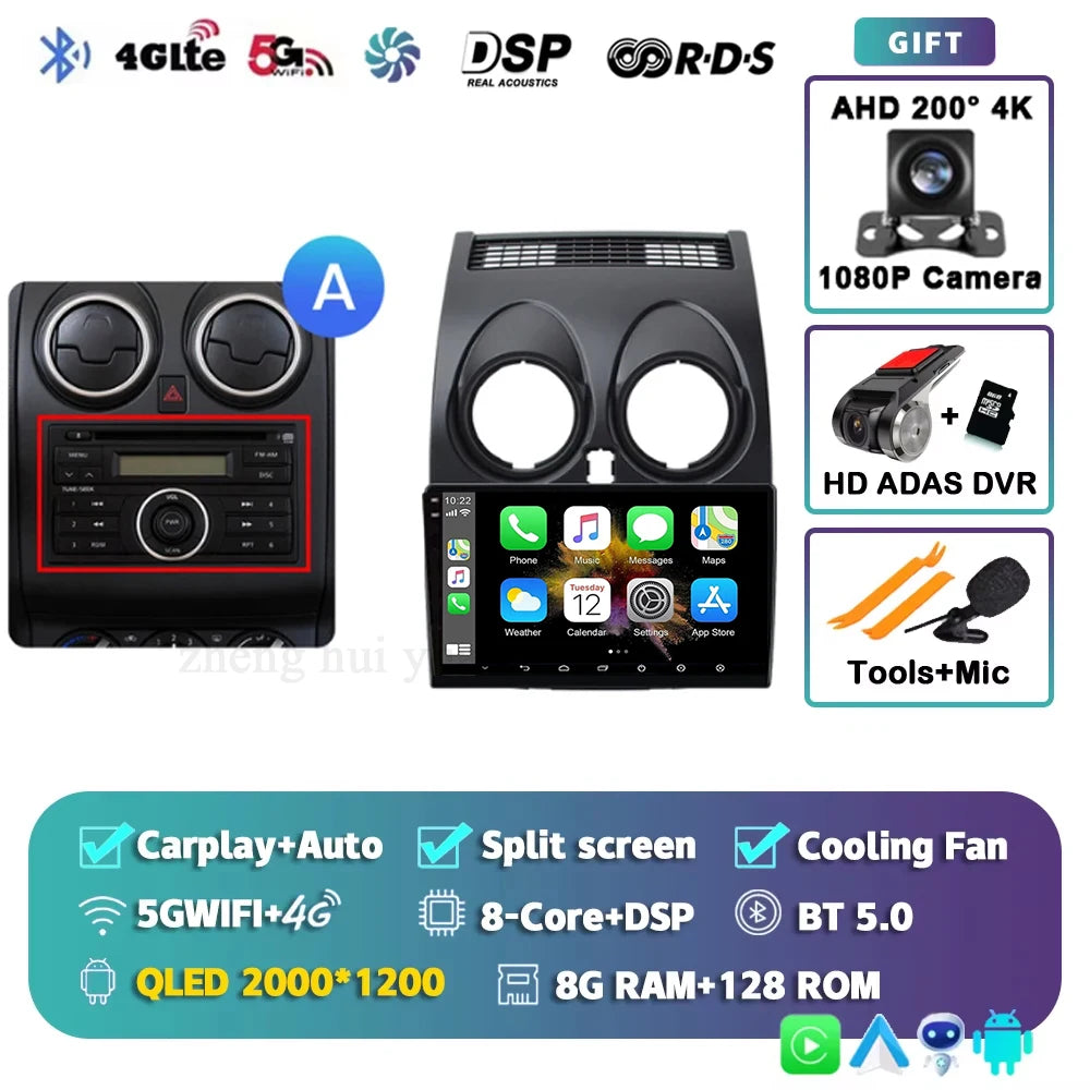 For Nissan Qashqai 1 J10 2006 - 2013 Android 15 4G WIFI Car Radio Carplay Auto Multimedia Stereo Video Player GPS Navigation