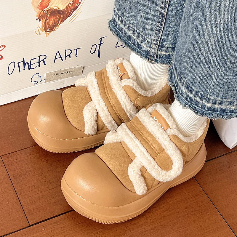 Cute Big Toe Platform Snow Boots Women Thick Bottom Non Slip Cotton Padded Shoes Woman Comfort Thicken Plush Warm Winter Shoes