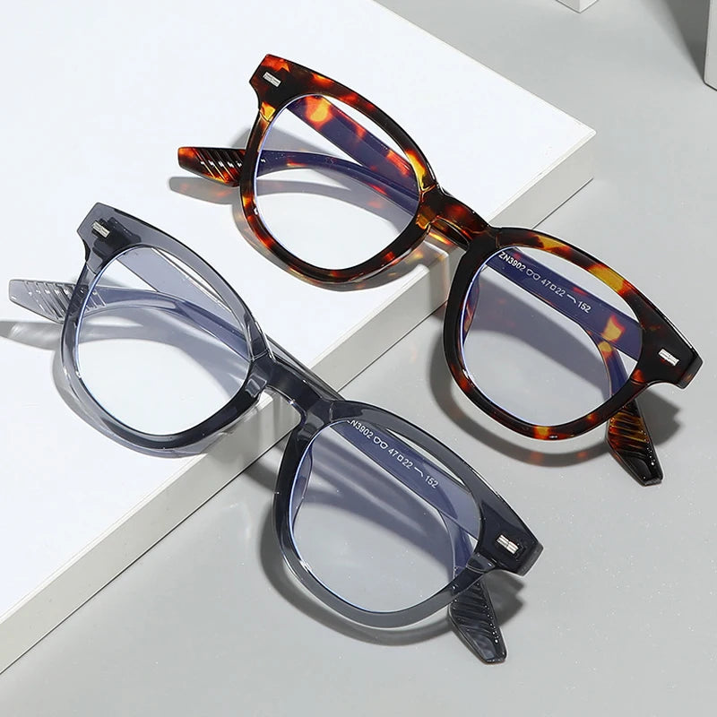 JNPCXI Fashion Men Round Glasses Anti Blue Light Rice Nail Women Eyeglass Fashion Luxury Retro Round Frame Computer Eyewear