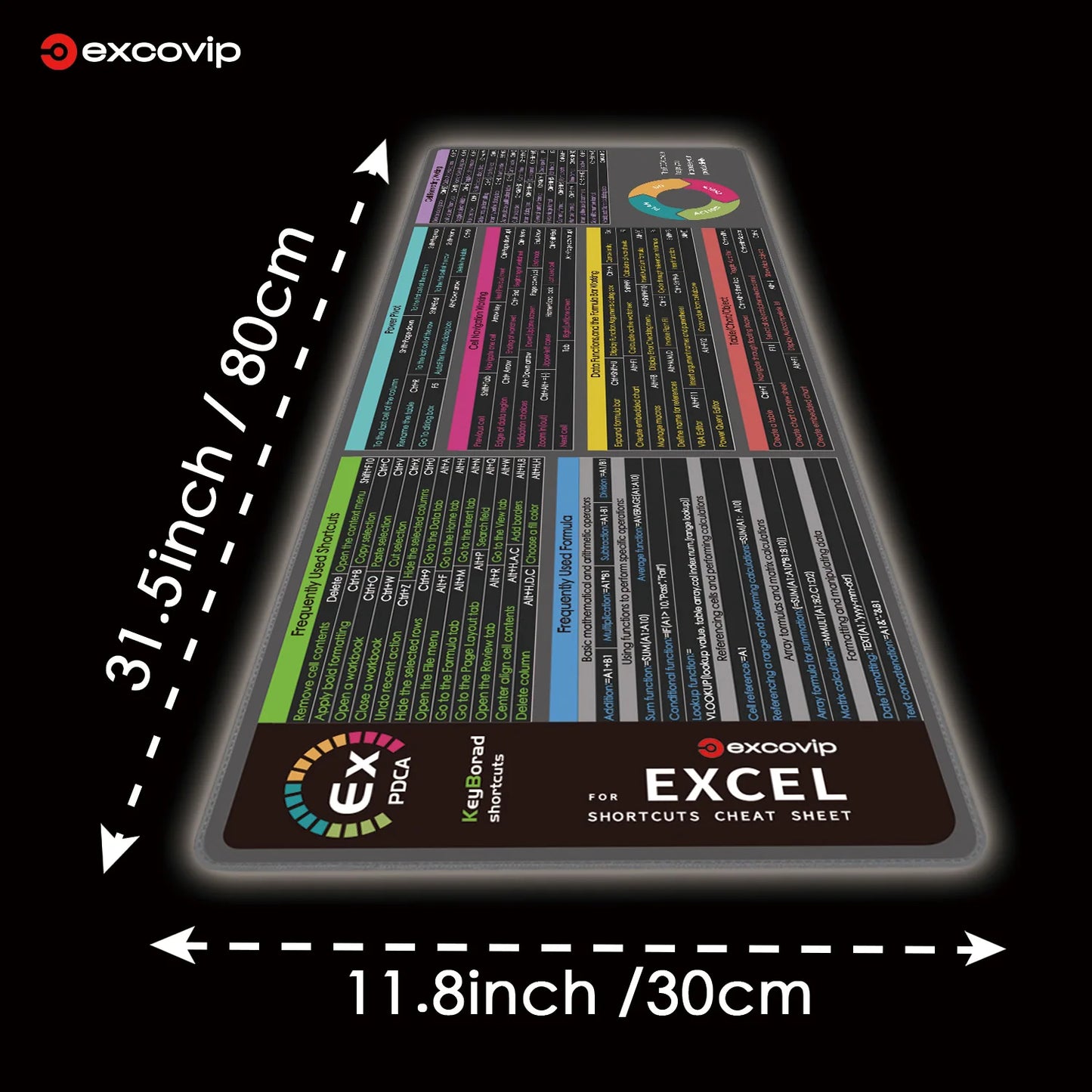 EXCO Excel Shortcuts Mouse Pad Large Cheat Sheet Keyboard Mousepad Office Desk Mat with Stitched Edge Non-Slip Rubber Base