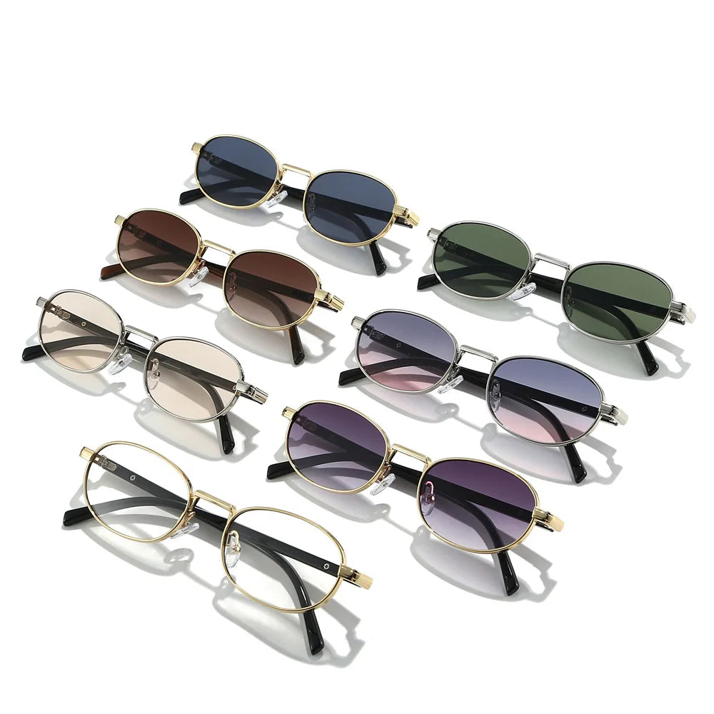JNPCXI Retro Small Oval Metal Sunglasses Women Shades UV400 Fashion Silver Gradient Men Punk Sun Glasses