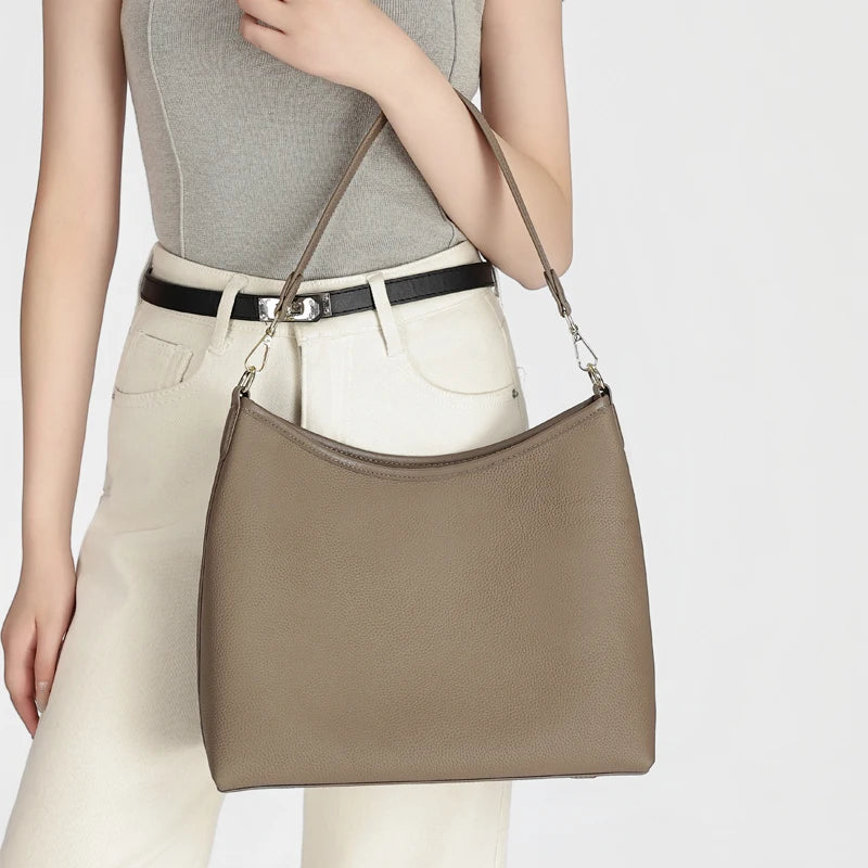 Genuine Cowhide Leather Hobo Shoulder Bag for Women Luxury Designer Pebbled Leather Large Capacity Crossbody Tote Underarm Bag