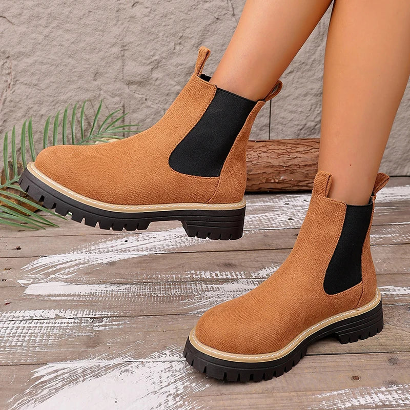 Classic Black Platform Ankle Boots Women Autumn Winter Faux Suede Chelsea Boots Woman Plus Size Slip On Short Booties Mujer 43