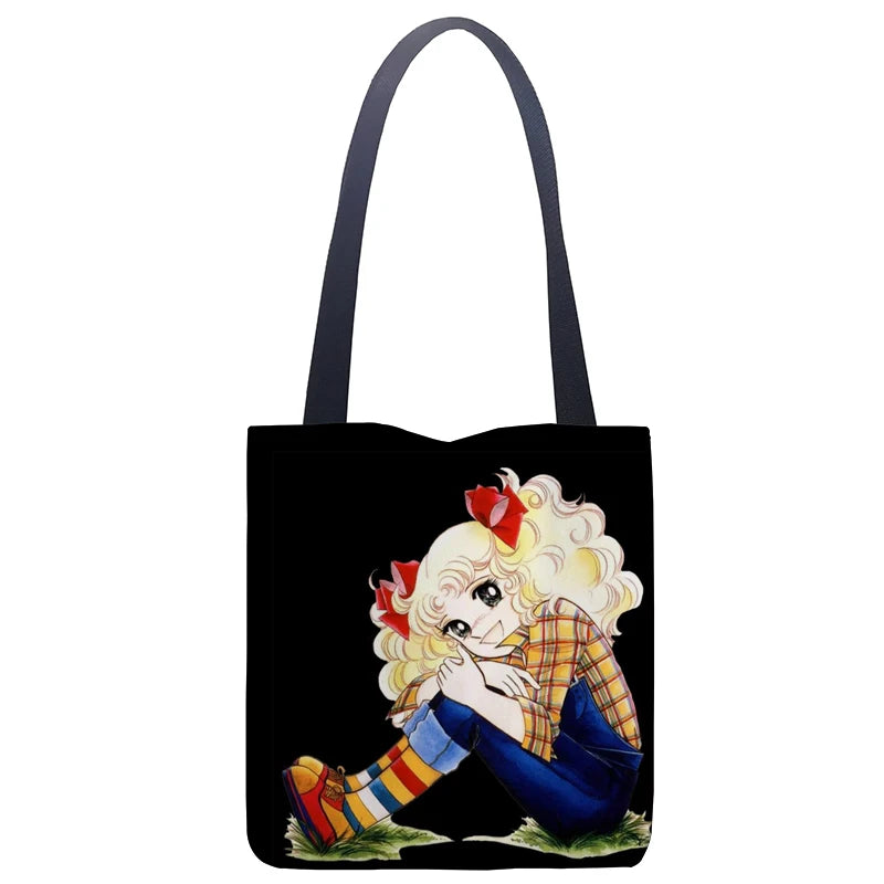 Cartoon Candy Handbag Women Linen Totes Underarm Handle Bag Lady Shop Travel Bag