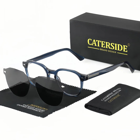 Caterside Retro Polarized 2-In-1 Sunglasses Men Acetate Frame Punk Sun Glasses Women Driving Travel Outdoor Eyeglasses Gift Box