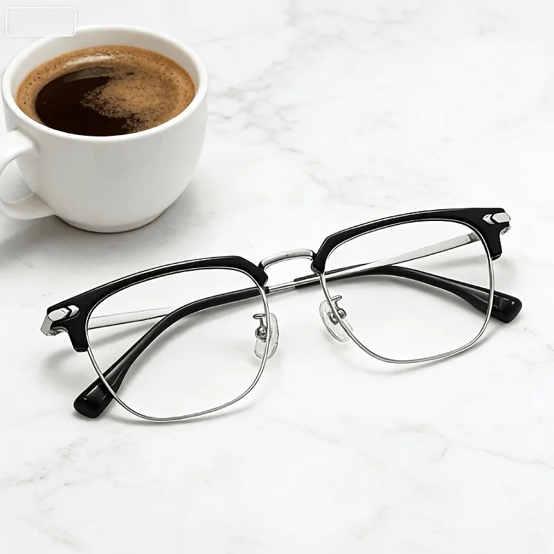 Classic Business Half Frame Glasses for Men with Rugged and Handsome Technology, Anti Blue Light Business Eyebrow