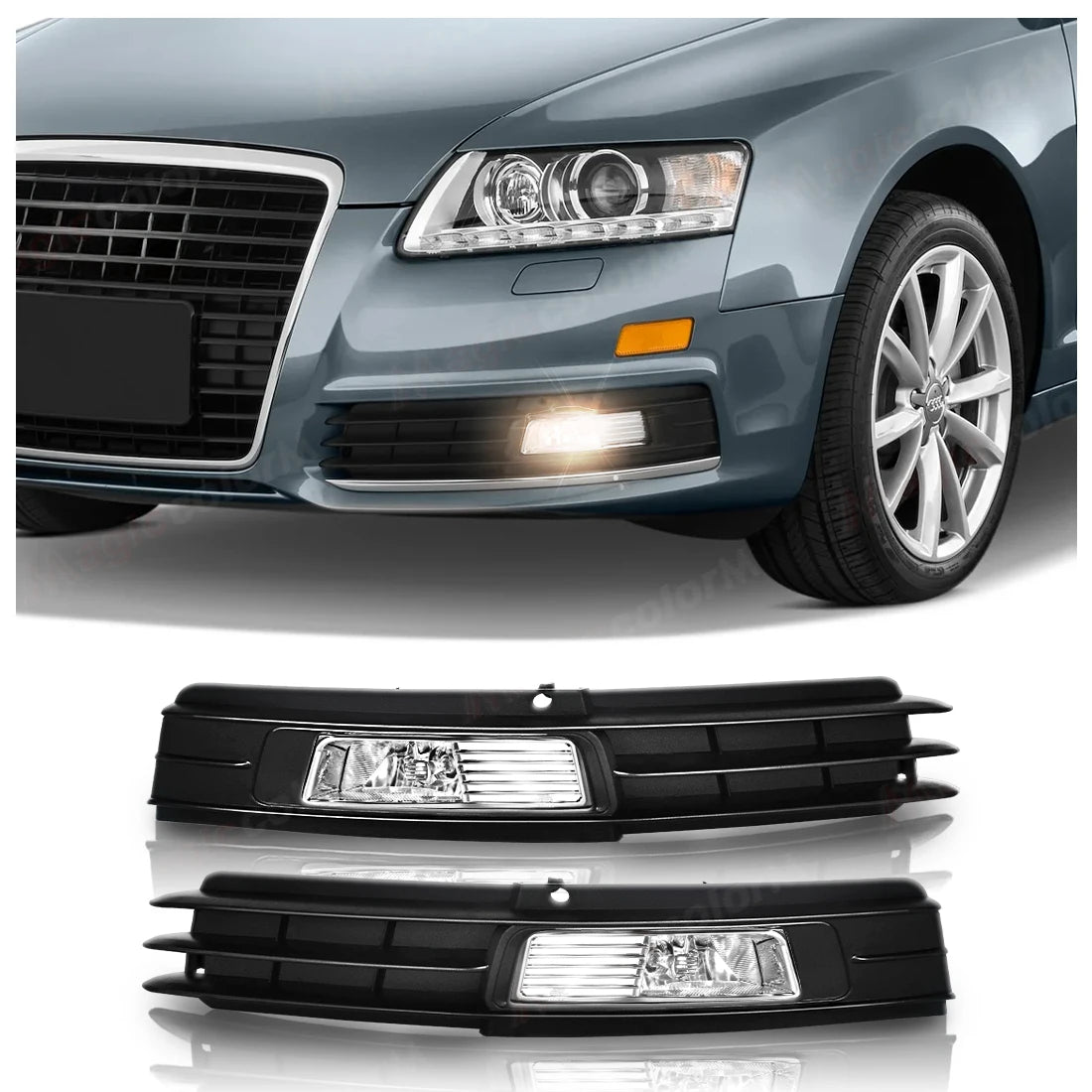 For Audi A6 C6 2009 2010 2011 Fog Lamps Front Bumper Daylights DRL Daytime Running Lights Halogen with Covers Car Accessories