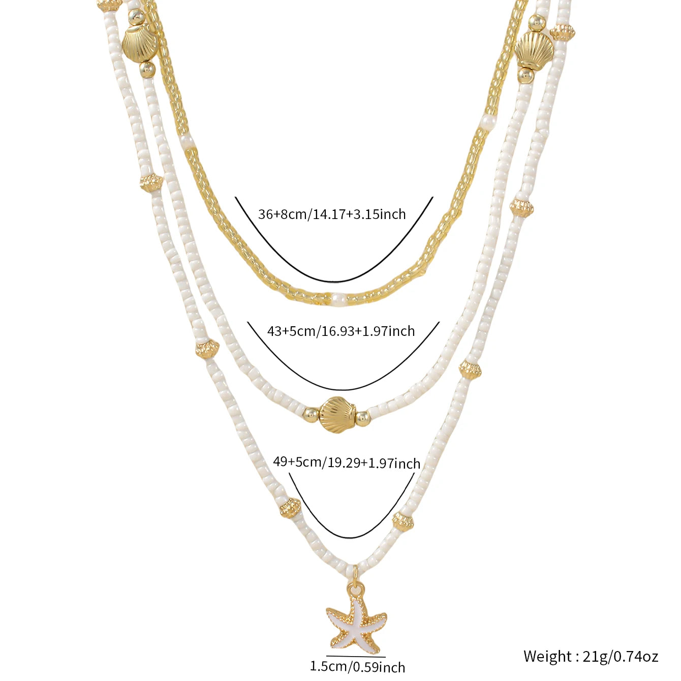 Women Multi-layer Stacked Handmade Bead Choker Starfish Shell Pendant Necklace