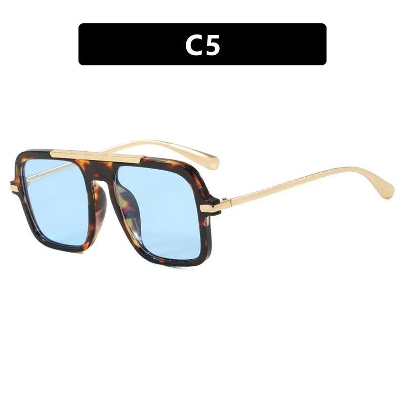 JNPCXI New Retro Square Sunglasses Double Bridges UV400 Fashion Designer Shades for Men And Women Gradient Sun Glasses