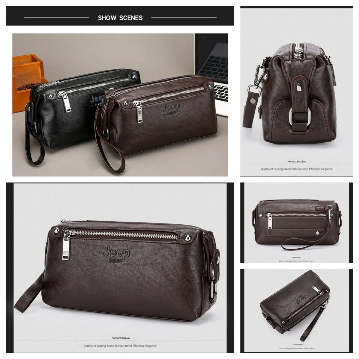 JEEP BULUO Brand Handbag Leather Clutch Purse Large Capacity Business Wallet