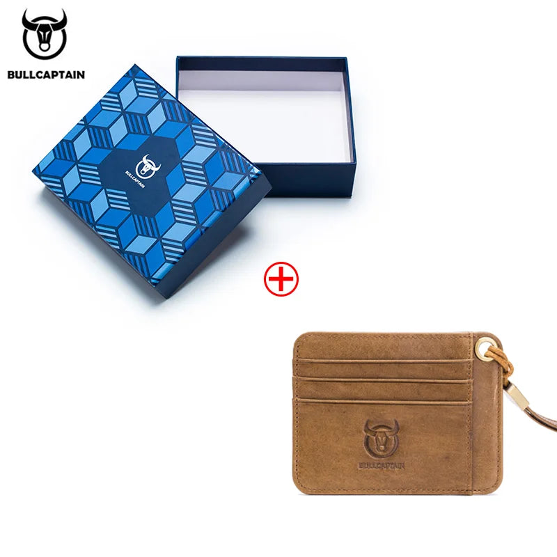 BULLCAPTAIN  Genuine Leather Business Credit Card Holder mini RFID Card protection Unisex ID Holders CARDS WALLET WITH WRIST