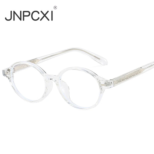 JNPCXI Vintage Oval TR90 Glasses Frame Women Fashion Clear Anti-Blu-Ray Lens Green Jelly Color Eyewear Men Optical Rivets Frame