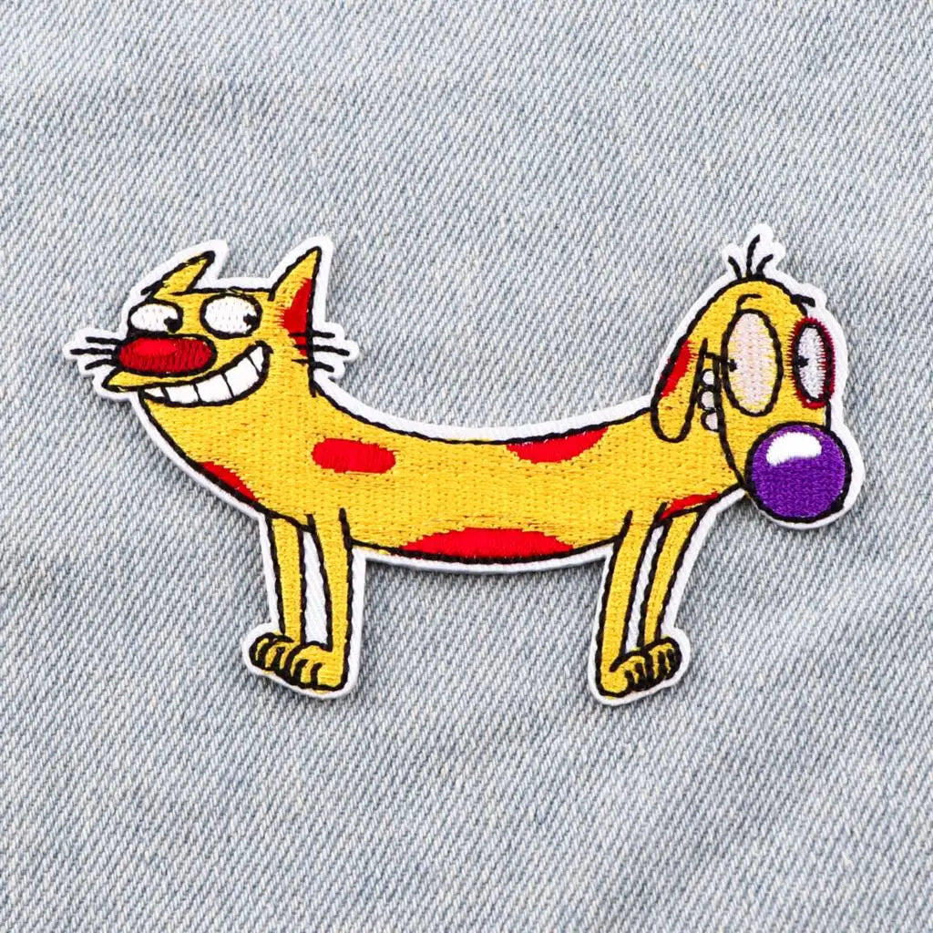 AD2859 Cartoon Dog Patches On Clothes Funny Animal Iron on Embroidered Patches For Clothing DIY Stripes Applique Accessory