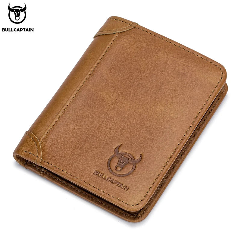 BULLCAPTAIN 2021 New Genuine Leather Man Wallet Small Mini Card Holder Male Purse Pocket RFID Wallet Coin High Quality