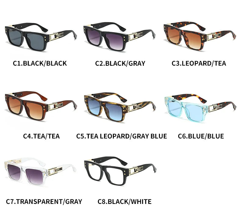 JNPCXI New Square Men Sunglasses Shades UV400 Retro Brand Designer Rivets Women Blue Gradient Hollow Sun Glasses