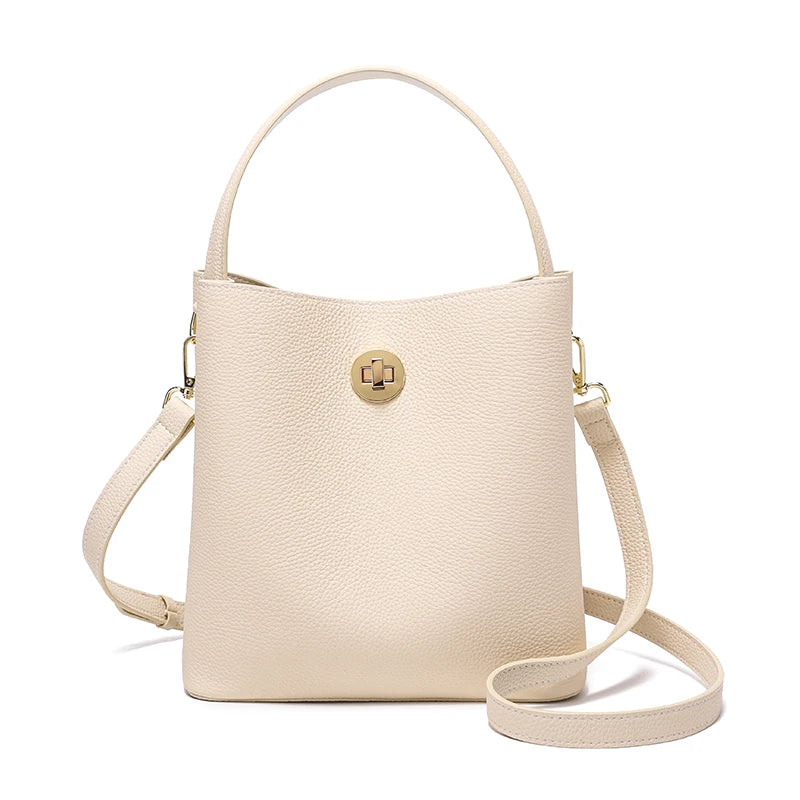 Women's Top grain Leather Handbag Female Large Capacity Bucket Bag Cowhide Genuine Leather Soft Tote Crossbody shoulder Bag