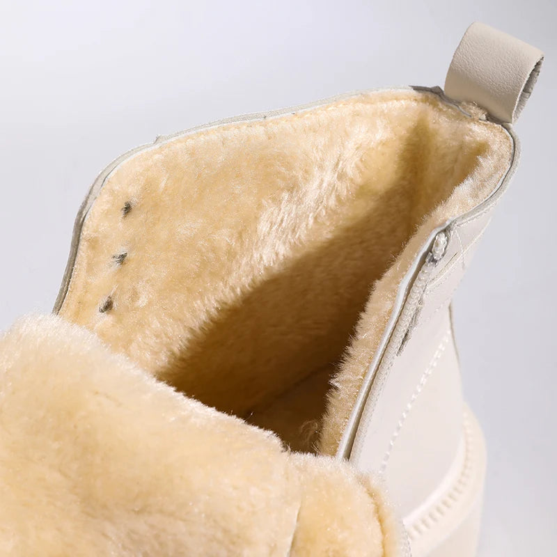 Fashion Buckel Thick Sole Ankle Boots Women Lace Up Punk Motorcycle Boots Woman Pu Leather Thicken Plush Short Booties Mujer
