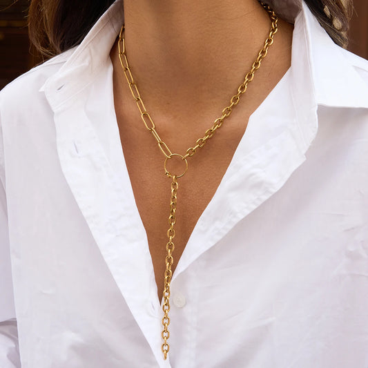 Uworld Minimalist Asymmetric Chain Y-shaped Chain Tassel Necklace 18K Gold Color Plated Stainless Steel Women's Jewelry
